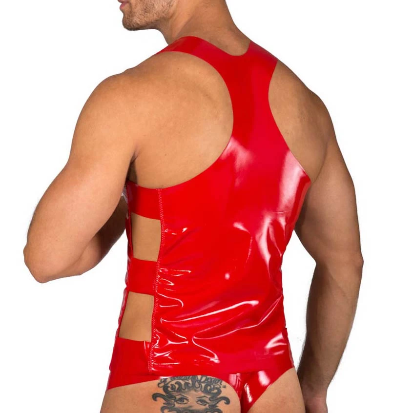 Eros Veneziani 7315 Rouge Métallisé – Débardeur Homme Effet Vinyl avec Détails Élastiqués 3 Eros Veneziani 7315 Rouge Métallisé – Débardeur Homme Effet Vinyl avec Détails Élastiqués – Image 3