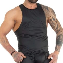 Eros Veneziani 7508 Noir Mat – Débardeur Homme Stretch Coupe Ajustée