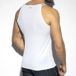 ES Collection White Recycled Ribbed Tank Top with Logo Straps – TS294 Athletic Fit -Men Attitude Boutique debardeur esco ts294 blanc 3 1