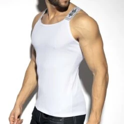 ES Collection White Recycled Ribbed Tank Top with Logo Straps – TS294 Athletic Fit -Men Attitude Boutique debardeur esco ts294 blanc 4 1