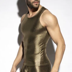 ES Collection Art Deco Metallic Gold Tank Top – TS330 Luxurious Microfiber Sleeveless Shirt -Men Attitude Boutique debardeur escollection ts330 gold 1