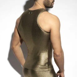 ES Collection Art Deco Metallic Gold Tank Top – TS330 Luxurious Microfiber Sleeveless Shirt -Men Attitude Boutique debardeur escollection ts330 gold 2