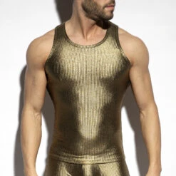 ES Collection Art Deco Metallic Gold Tank Top – TS330 Luxurious Microfiber Sleeveless Shirt