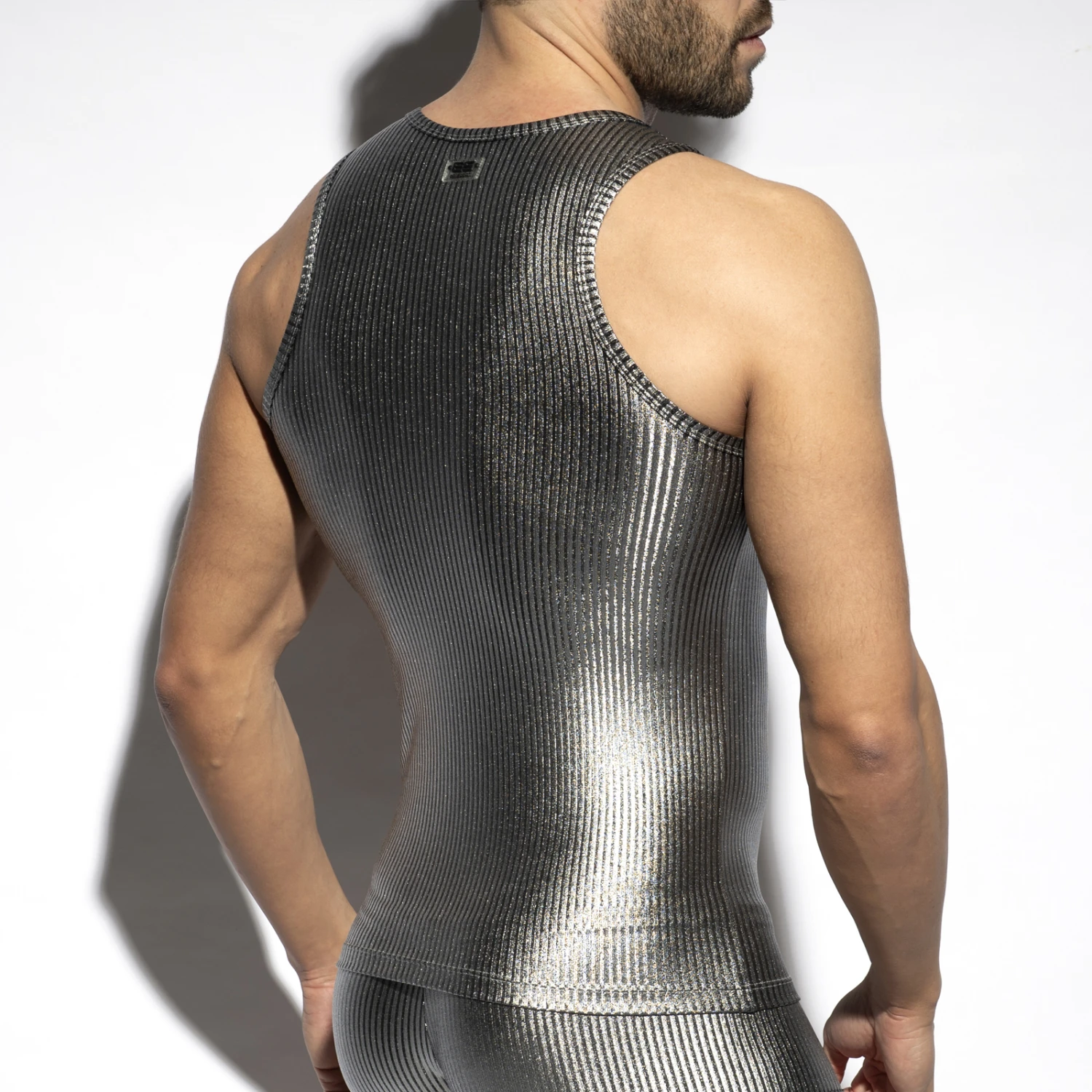 Débardeur ES Collection Art Deco Metallic TS330 Argent – Débardeur Homme Sexy en Microfibre Métallisée 4 Débardeur ES Collection Art Deco Metallic TS330 Argent – Débardeur Homme Sexy en Microfibre Métallisée – Image 4