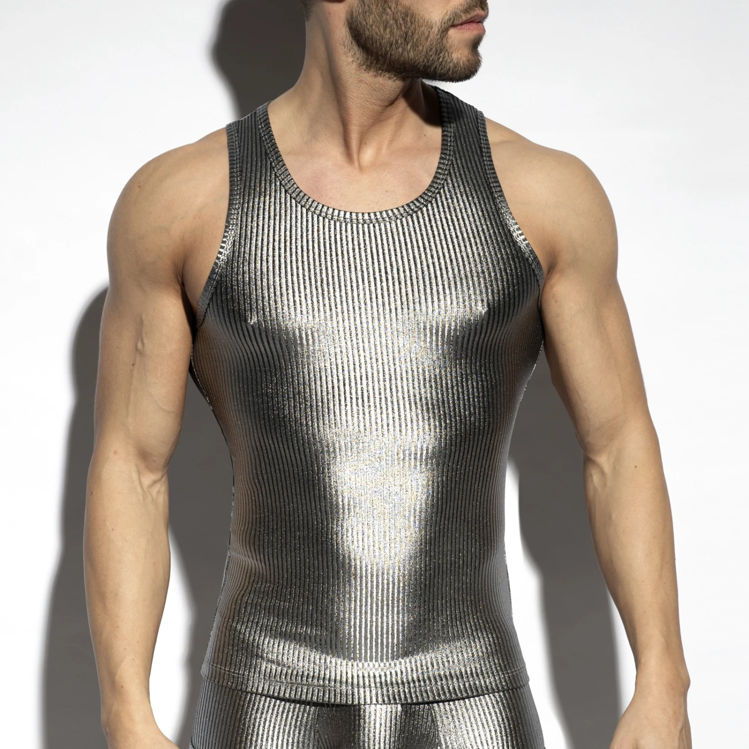 Débardeur ES Collection Art Deco Metallic TS330 Argent – Débardeur Homme Sexy en Microfibre Métallisée 1 Débardeur ES Collection Art Deco Metallic TS330 Argent – Débardeur Homme Sexy en Microfibre Métallisée