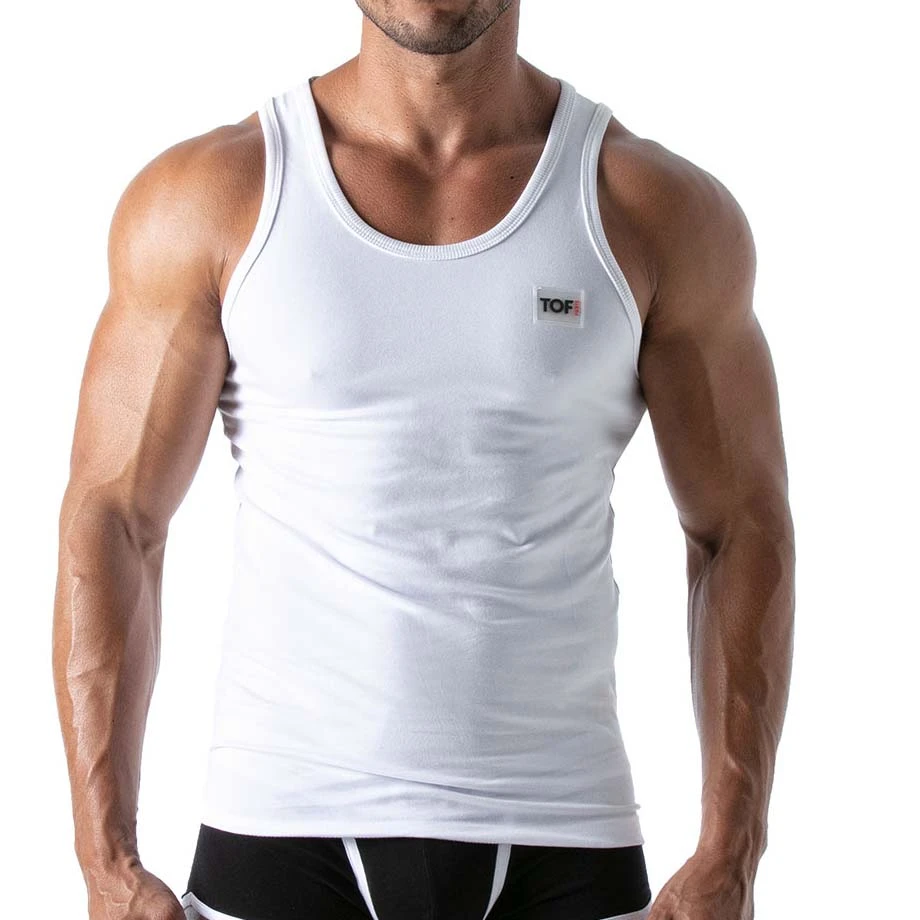 TOF Paris White French Tank Top TOF166B – Slim Fit Minimalist Designer Tank 1 TOF Paris White French Tank Top TOF166B – Slim Fit Minimalist Designer Tank