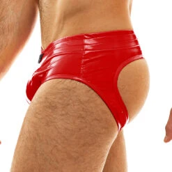 Modus Vivendi Viral Vinyl Rouge Empty Bottom Slip – High-Shine Red Open Back Men's Underwear -Men Attitude Boutique empty modus 08014 rouge 3