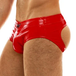 Modus Vivendi Viral Vinyl Rouge Empty Bottom Slip – High-Shine Red Open Back Men's Underwear -Men Attitude Boutique empty modus 08014 rouge 4