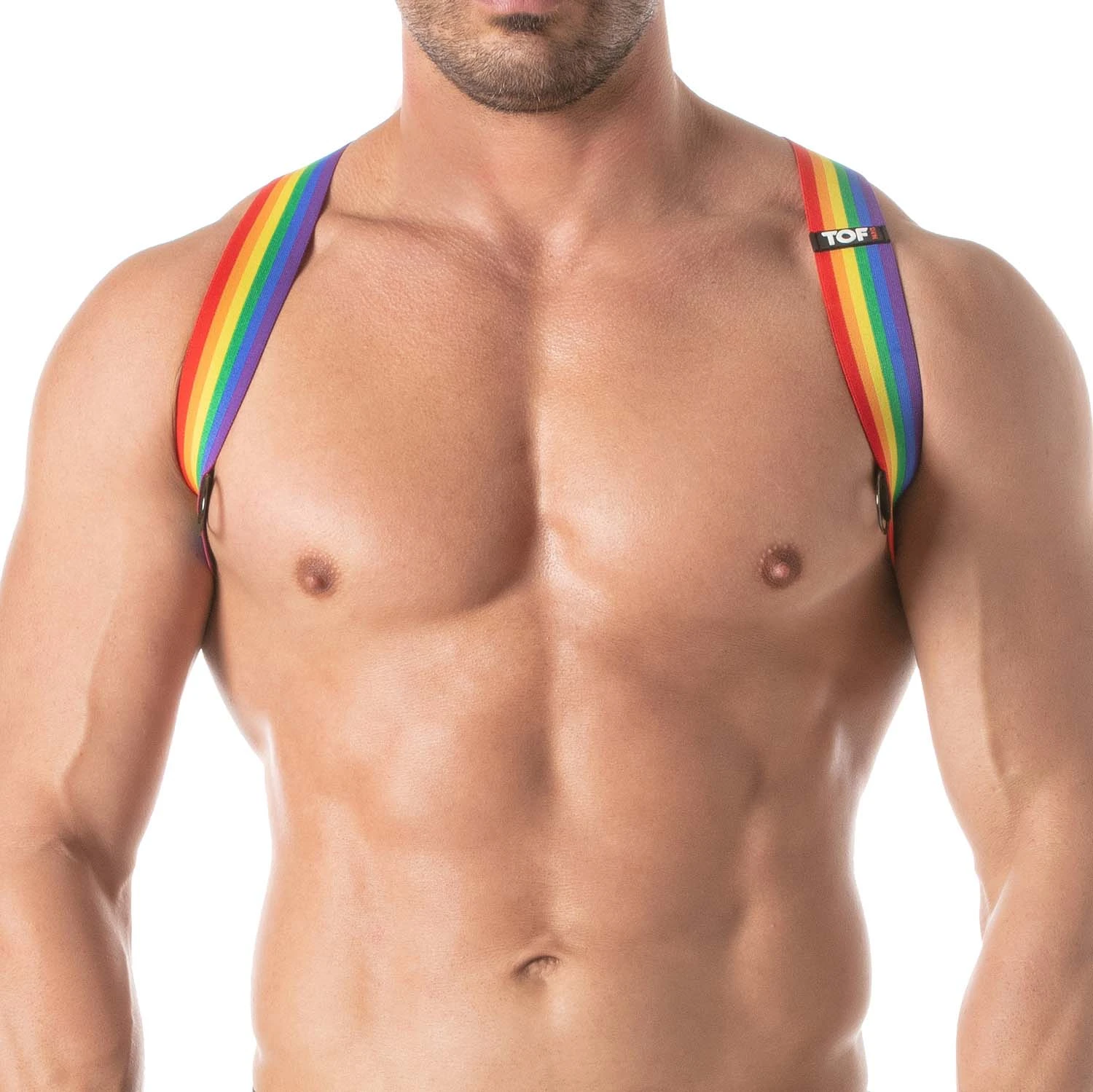 TOF Paris Rainbow Multicolored Microfiber Chest Harness – Clubwear Style TOF386RW 1 TOF Paris Rainbow Multicolored Microfiber Chest Harness – Clubwear Style TOF386RW