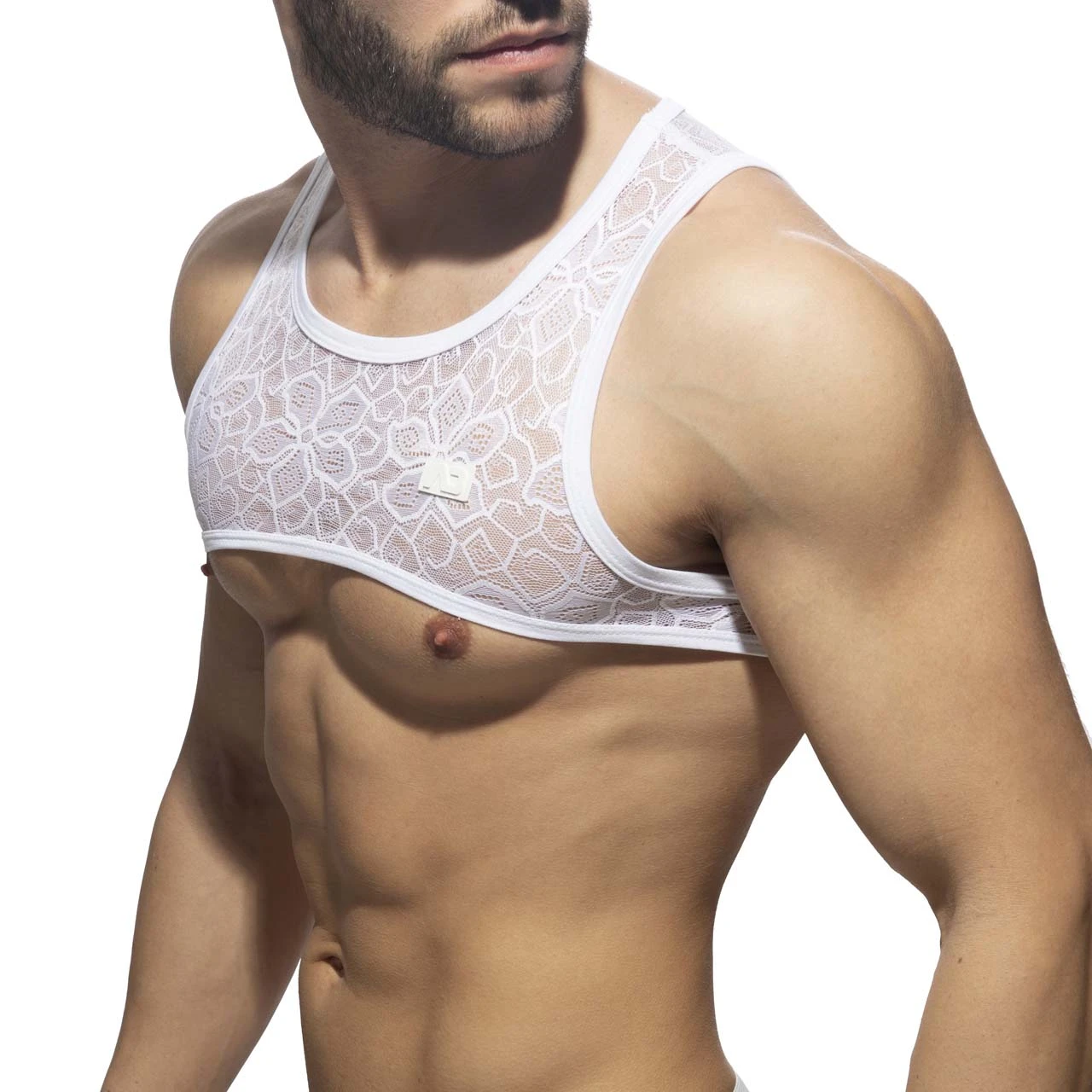 Addicted Flowery Lace AD1173 Blanc – Harnais en Dentelle Fleurie avec Logo Silicone 4 Addicted Flowery Lace AD1173 Blanc – Harnais en Dentelle Fleurie avec Logo Silicone – Image 4