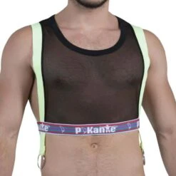 Harnais Pikante PIK7010 - Crop Top Sexy en Mesh Transparent et Microfibre -Men Attitude Boutique harnais pikante pik7010 noir 4