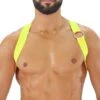 TOF Paris Yellow and Black Striped Elastic Fetish Harness – H0018JF Chest Straps 8 TOF Paris Yellow and Black Striped Elastic Fetish Harness – H0018JF Chest Straps -Men Attitude Boutique harnais tof h0018jf jaune m