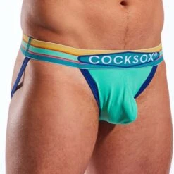 Cocksox Clearwater Green CX21N Sexy Classic Cut Jockstrap – Striped Waistband Athletic Support -Men Attitude Boutique jockstrap cocksox cx21n vert 4