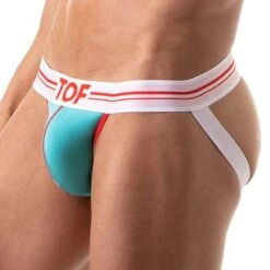 TOF Paris French Jockstrap - Blue with Tricolore Contrast Trim - TOF159T 4 TOF Paris French Jockstrap - Blue with Tricolore Contrast Trim - TOF159T -Men Attitude Boutique jockstrap tof TOF159T turquoise 4