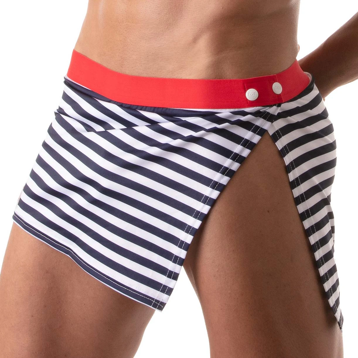 TOF PARIS Iconic Marinière Skirt - Blue and White Striped Side-Snap Sexy Jupe 4 TOF PARIS Iconic Marinière Skirt - Blue and White Striped Side-Snap Sexy Jupe – Image 4