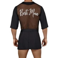 Candyman 99433 Sheer Black Mesh Kimono – Elegant Belted 3/4 Sleeve Sexy Robe -Men Attitude Boutique kimono candy 99433 noir 3