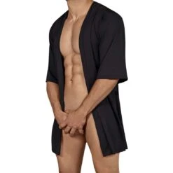 Candyman 99433 Sheer Black Mesh Kimono – Elegant Belted 3/4 Sleeve Sexy Robe -Men Attitude Boutique kimono candy 99433 noir 4