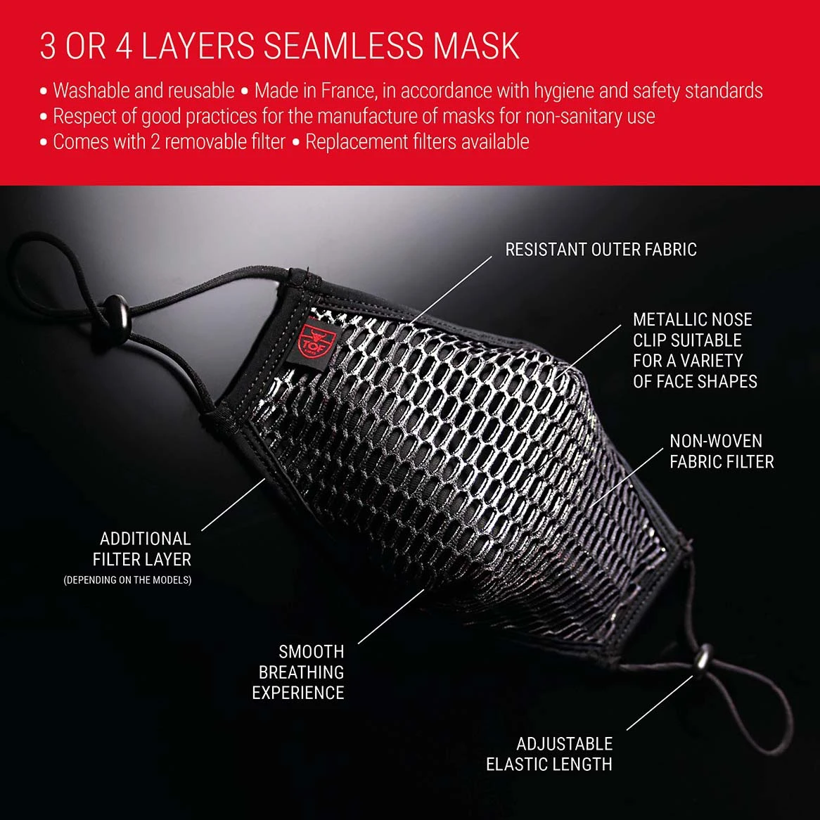 Masque TOF Paris 3D Seamless M0007G Gris - Masque de Mode Lavable avec Filtres Remplaçables 3 Masque TOF Paris 3D Seamless M0007G Gris - Masque de Mode Lavable avec Filtres Remplaçables – Image 3