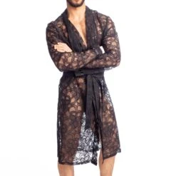 L Homme Invisible Eccitante HW145 – Kimono Peignoir en Dentelle Italienne Noire pour Homme 5 L Homme Invisible Eccitante HW145 – Kimono Peignoir en Dentelle Italienne Noire pour Homme -Men Attitude Boutique peignoir hi hw145 noir 4