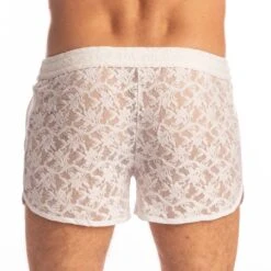 L'Homme Invisible White Lotus HW130ARA White Lace Short - Elegant Semi-Transparent Lounge Underwear -Men Attitude Boutique short hi hw130ara blanc 3