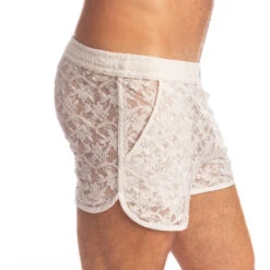 L'Homme Invisible White Lotus HW130ARA White Lace Short - Elegant Semi-Transparent Lounge Underwear -Men Attitude Boutique short hi hw130ara blanc 4