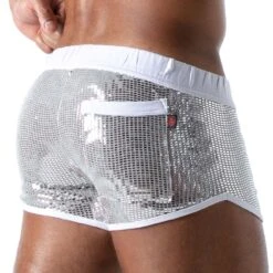 TOF PARIS Short Star TOF179A – Glitter Microfiber Retro Contrast Slim Fit Shorts -Men Attitude Boutique short tof TOF179A argent 3 1