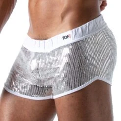 TOF PARIS Short Star TOF179A – Glitter Microfiber Retro Contrast Slim Fit Shorts -Men Attitude Boutique short tof TOF179A argent 4 1