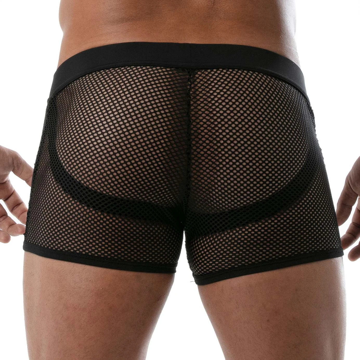 TOF Paris Black Circuit Mesh Shorts with Yellow Contrast Jockstrap Bands – Men's Booty Enhancing Micro Shorts 3 TOF Paris Black Circuit Mesh Shorts with Yellow Contrast Jockstrap Bands – Men's Booty Enhancing Micro Shorts – Image 3