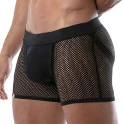 TOF Paris Black Circuit Mesh Shorts with Yellow Contrast Jockstrap Bands – Men's Booty Enhancing Micro Shorts 8 TOF Paris Black Circuit Mesh Shorts with Yellow Contrast Jockstrap Bands – Men's Booty Enhancing Micro Shorts -Men Attitude Boutique short tof tof239n noir 4