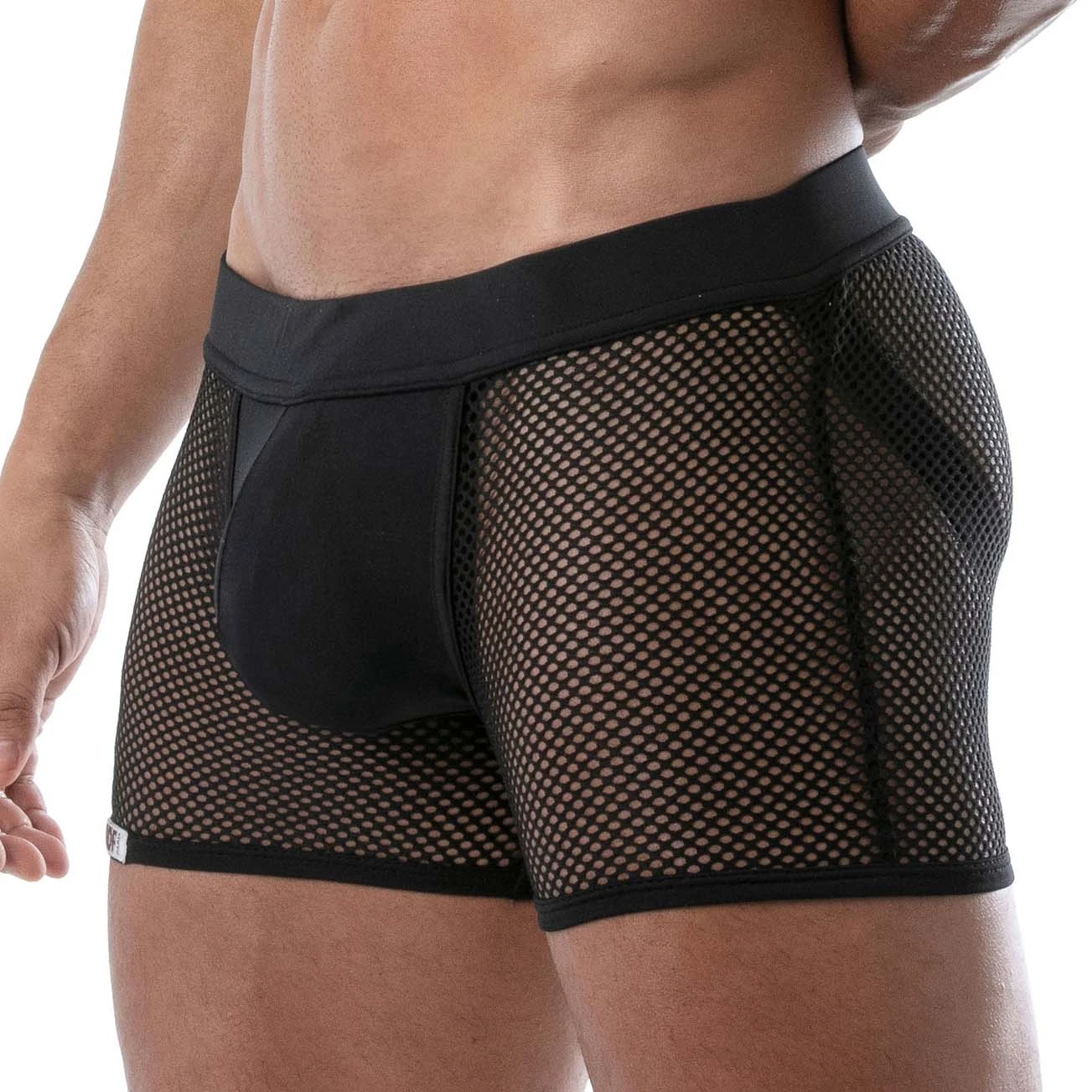 TOF Paris Black Circuit Mesh Shorts with Yellow Contrast Jockstrap Bands – Men's Booty Enhancing Micro Shorts 4 TOF Paris Black Circuit Mesh Shorts with Yellow Contrast Jockstrap Bands – Men's Booty Enhancing Micro Shorts – Image 4