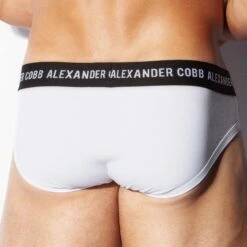 Alexander COBB Sanaga 8CS09 White with Black Waistband – Ergonomic Logo Briefs -Men Attitude Boutique slip alexander 8CS09 blanc 3