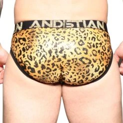 Andrew Christian Glam Leopard Gold Print – Almost Naked Anatomical Men's Brief 91913 -Men Attitude Boutique slip andrew 91913 or 3