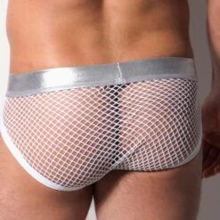 DESTRUCTIVE 1DS04 Black Mesh & Python – Shiny Silicone Logo Sexy Slip -Men Attitude Boutique slip destructive 1DS04 argent 3