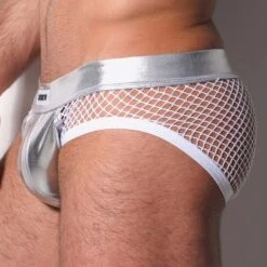 DESTRUCTIVE 1DS04 Black Mesh & Python – Shiny Silicone Logo Sexy Slip -Men Attitude Boutique slip destructive 1DS04 argent 4