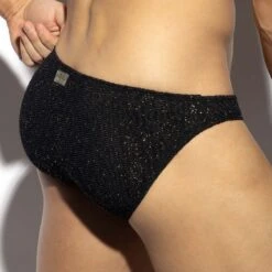 ES Collection Slip Bikini Noir Gold Glitter – Seamless Molded Bikini Brief UN617 -Men Attitude Boutique slip es un617 noir 3