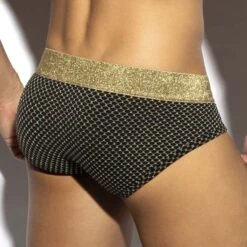 ES Collection Luxury UN560 - Slip Homme de Luxe avec Fils de Lurex et Ceinture Dorée 6 ES Collection Luxury UN560 - Slip Homme de Luxe avec Fils de Lurex et Ceinture Dorée -Men Attitude Boutique slip esco un560 noir 3