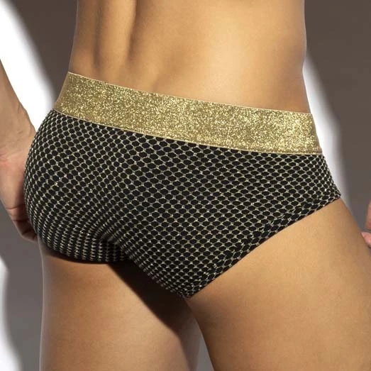 ES Collection Luxury UN560 - Slip Homme de Luxe avec Fils de Lurex et Ceinture Dorée 3 ES Collection Luxury UN560 - Slip Homme de Luxe avec Fils de Lurex et Ceinture Dorée – Image 3