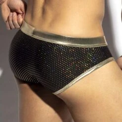 Slip ES Collection Party UN586 Noir - Effet Métallique Argenté et Coupe Taille Basse -Men Attitude Boutique slip esco un586 noir 3