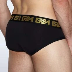 Miami Series Noir & Gold – Logo GM Gold Slip Garçon Performance -Men Attitude Boutique slip garconmodel smia noir 3