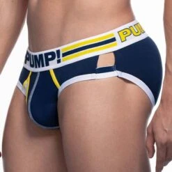 PUMP! Recharge 12061 Navy and Yellow – Side Cut Athletic Mesh Briefs -Men Attitude Boutique slip pump 12061 bleu 4