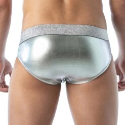 TOF Paris Magic Slip TOF274A – Silver Metallic Laminated Low-Rise Bikini 6 TOF Paris Magic Slip TOF274A – Silver Metallic Laminated Low-Rise Bikini -Men Attitude Boutique slip tof tof274A argent 3