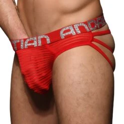 String Andrew Christian Mesh Stripe Rouge - Sous-vêtement Sexy Almost Naked avec Ceinture Étincelante -Men Attitude Boutique string ac 92387 rouge 4
