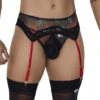 Candyman Garter 99688 Noir – String Jarretière Sexy à Coupe Minimale