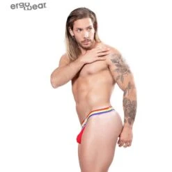 ErgoWear MAX XV Pride EW1119 - White Microfiber Men's String with Rainbow Waistband -Men Attitude Boutique string ergo EW1119 rouge a