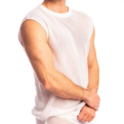 L'Homme Invisible Madrague Blanc - Débardeur en Résille 100% Coton - Coupe Seconde Peau -Men Attitude Boutique tanktop lhomme invisible sp09 mad 002 white 1