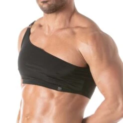 TOF PARIS Top Chain Noir – Asymmetrical Half-Tank with Metallic Chain Strap 7 TOF PARIS Top Chain Noir – Asymmetrical Half-Tank with Metallic Chain Strap -Men Attitude Boutique top TOF382N noir 4