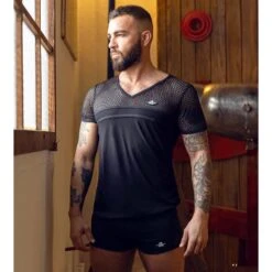 T-Shirt AD Fetish Mesh Striped ADF166 Noir 5 T-Shirt AD Fetish Mesh Striped ADF166 Noir -Men Attitude Boutique tshirt adf adf166 noir a