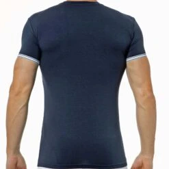 T-Shirt Emporio Armani Stretch Cotton à Col Rond et Bordures Contrastées - 1110350P523 -Men Attitude Boutique tshirt armani 1110350p523 bleu 3