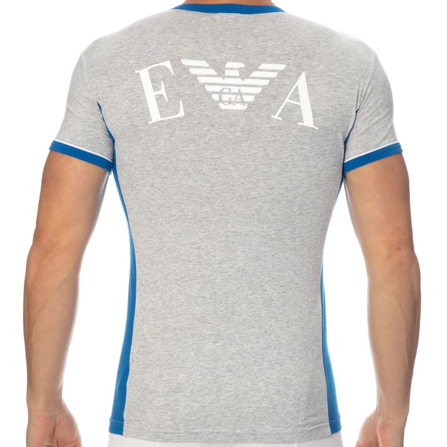 Emporio Armani V-Neck T-Shirt with Contrast Sleeve Trim & Logo Detail 2 Emporio Armani V-Neck T-Shirt with Contrast Sleeve Trim & Logo Detail â Image 2