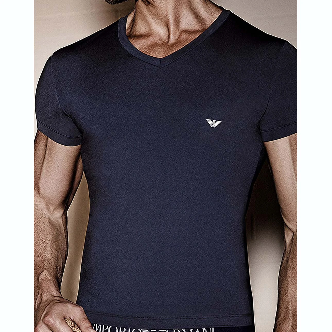 Emporio Armani Men's Black V-Neck Stretch T-Shirt - Slim Fit Basic Logo Tee (110810 C747) 2 Emporio Armani Men's Black V-Neck Stretch T-Shirt - Slim Fit Basic Logo Tee (110810 C747) â Image 2
